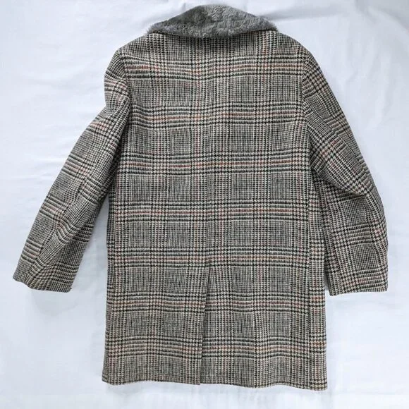 VTG Woolrich Gray Black Red Plaid Houndstooth Wool Fur Lined Long Coat 60s 70s - Picture 4 of 9